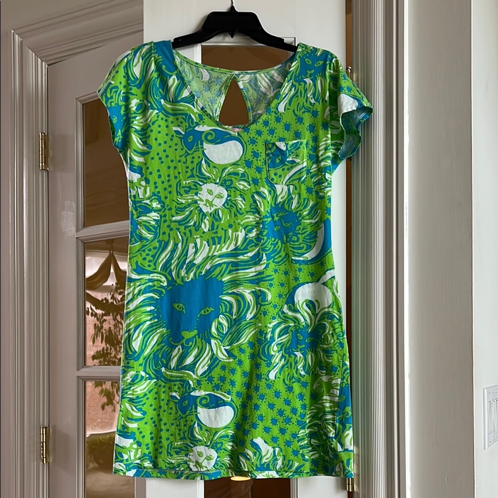 Vibrant Green and Blue Patterned Dress